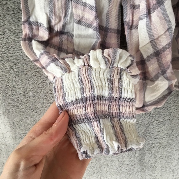free People Plaid Ruffle Mock Neck Blouse- Sz Small - Picture 4 of 13